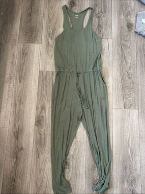 aerie Olive Green Racerback Jumpsuit with Drawstring Waist